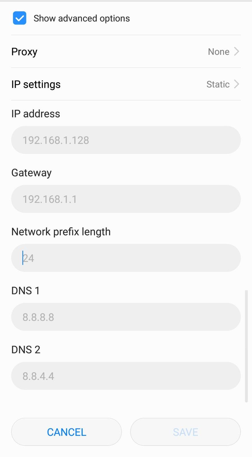 WiFi advanced settings