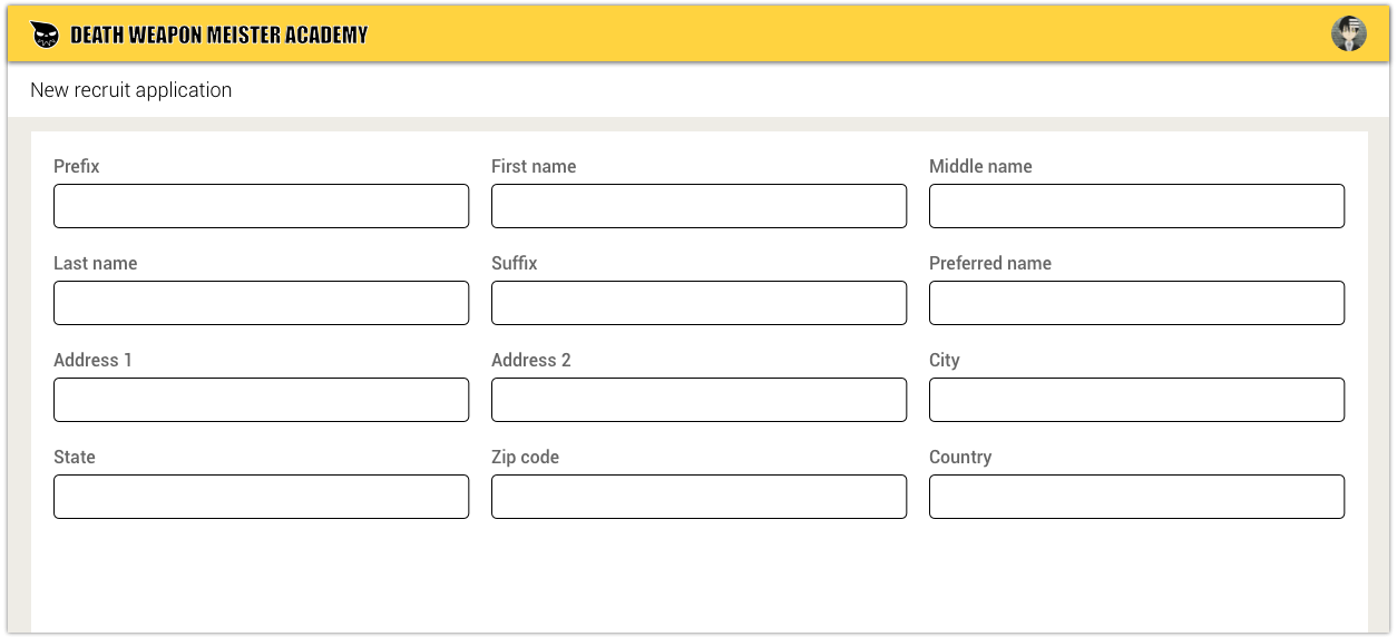 An example of a default symmetrical multi columned form