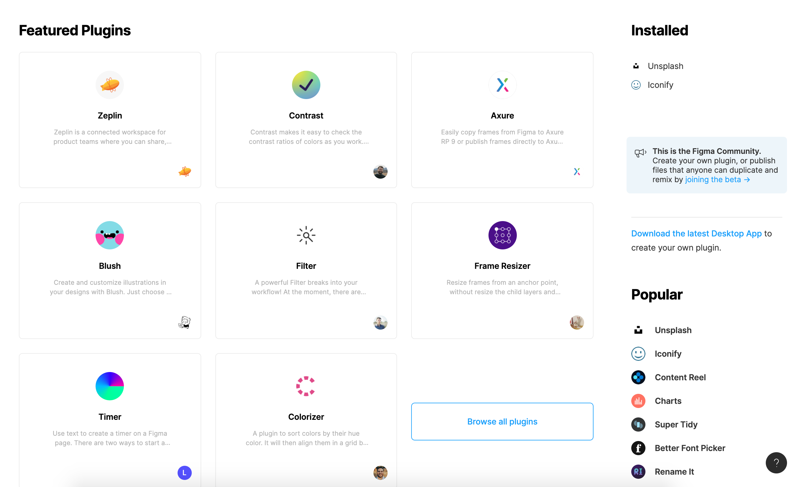 A screenshot of Figma’s plugin page showing a list of plugins