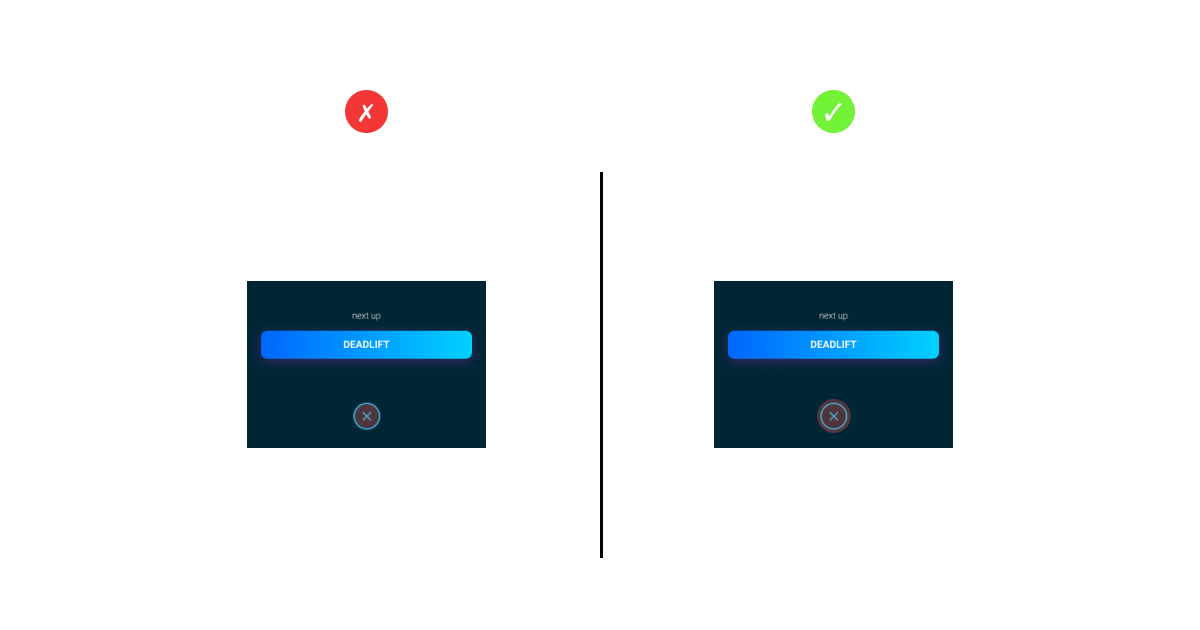 Example of a button where the area is clickable only on the actual button compared to slightly outside the button.