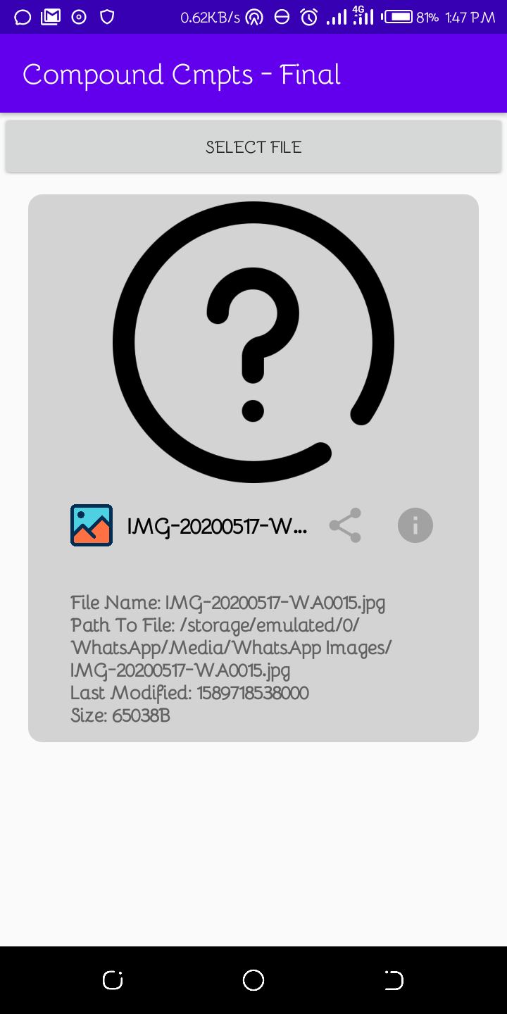 demo displaying the file’s info and name and also selecting correct icon for the file selected from the file system.