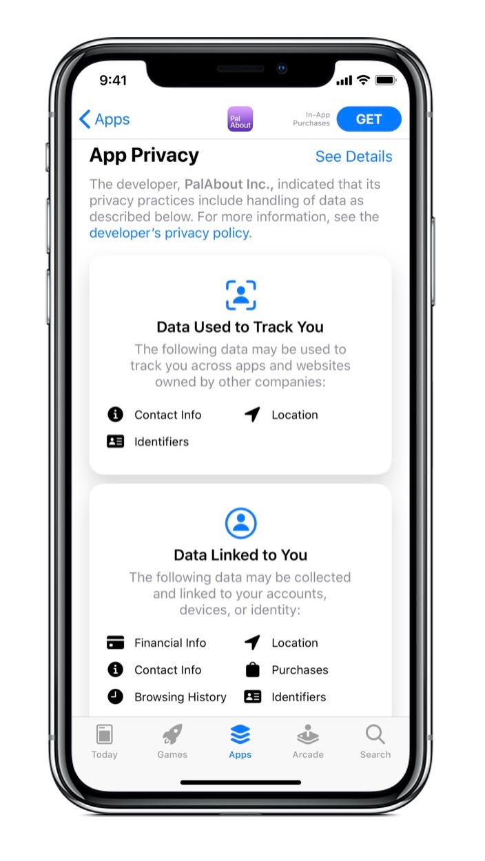 New App Store cards that explain which data of yours the app will track