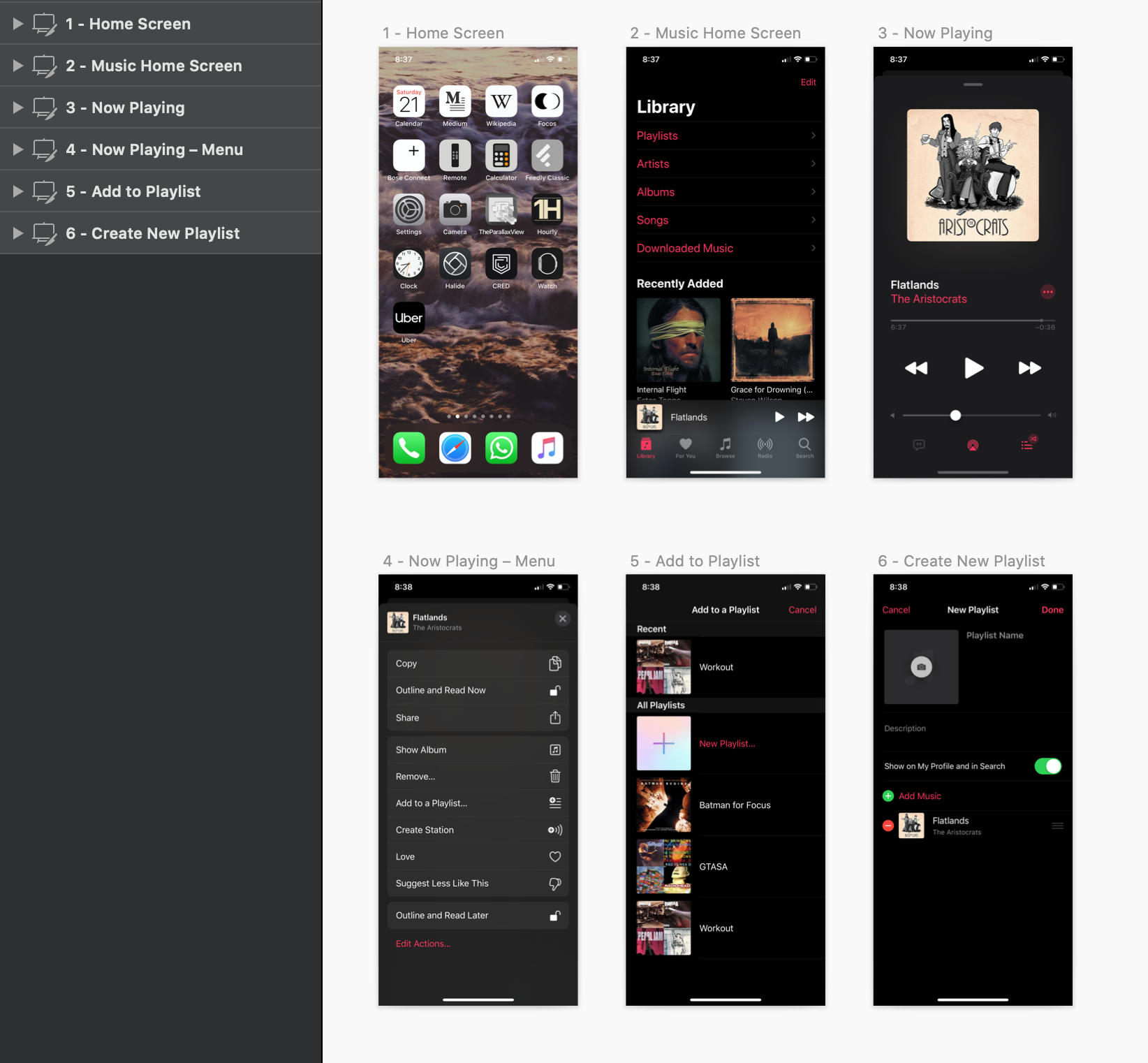 Renamed artboards in Sketch, where serial numbers are prefixed to every artboard name