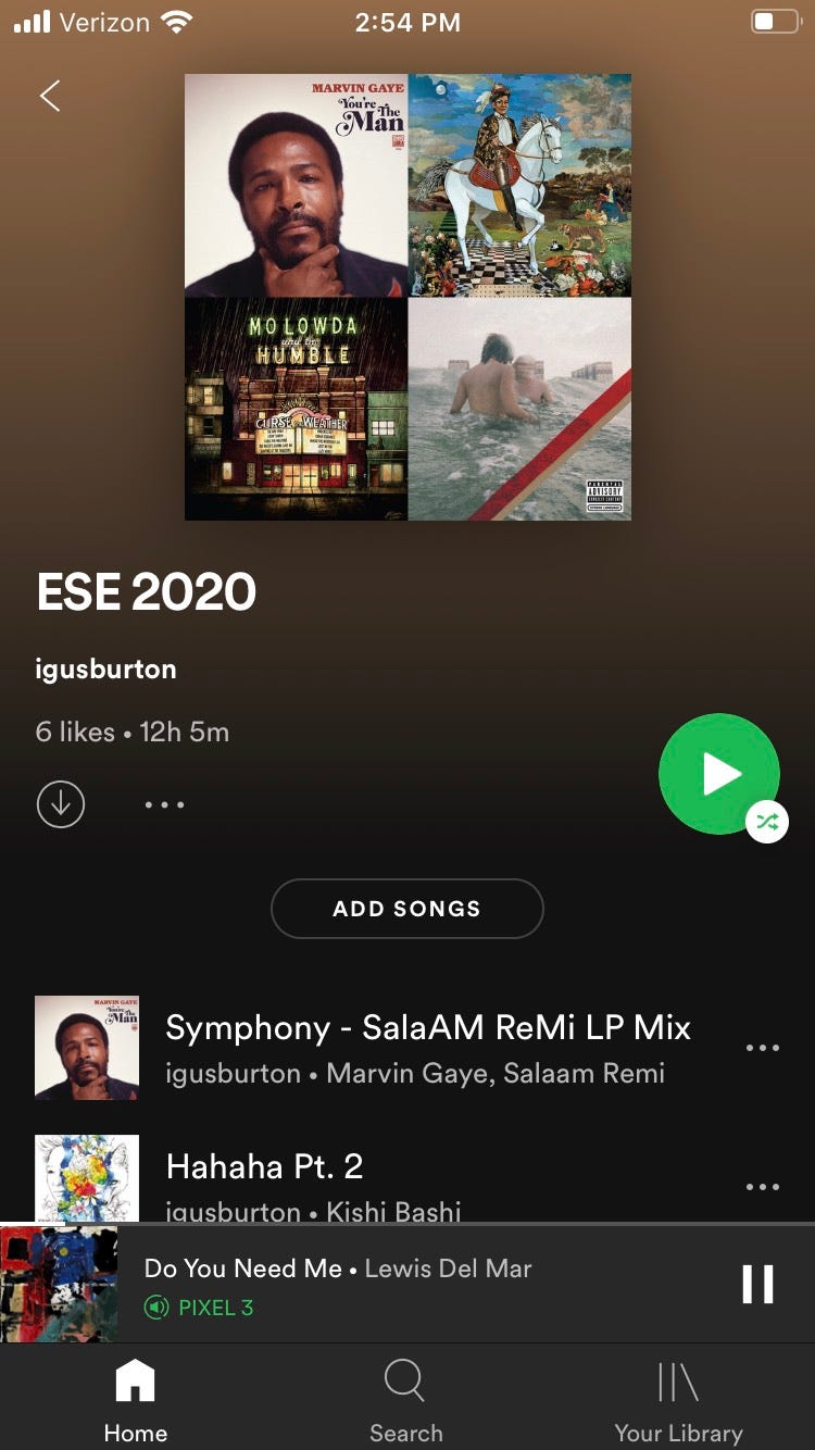 A screenshot of Spotify, showing the UI for a playlist on iOS.
