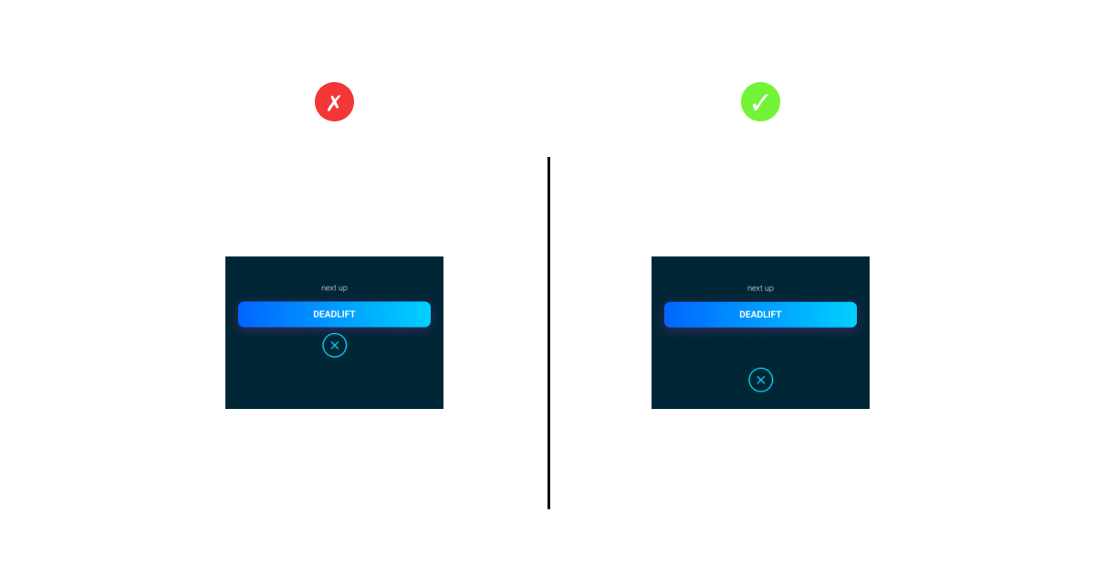 Example where two buttons are very close in proximity compared to where they have space in between them.