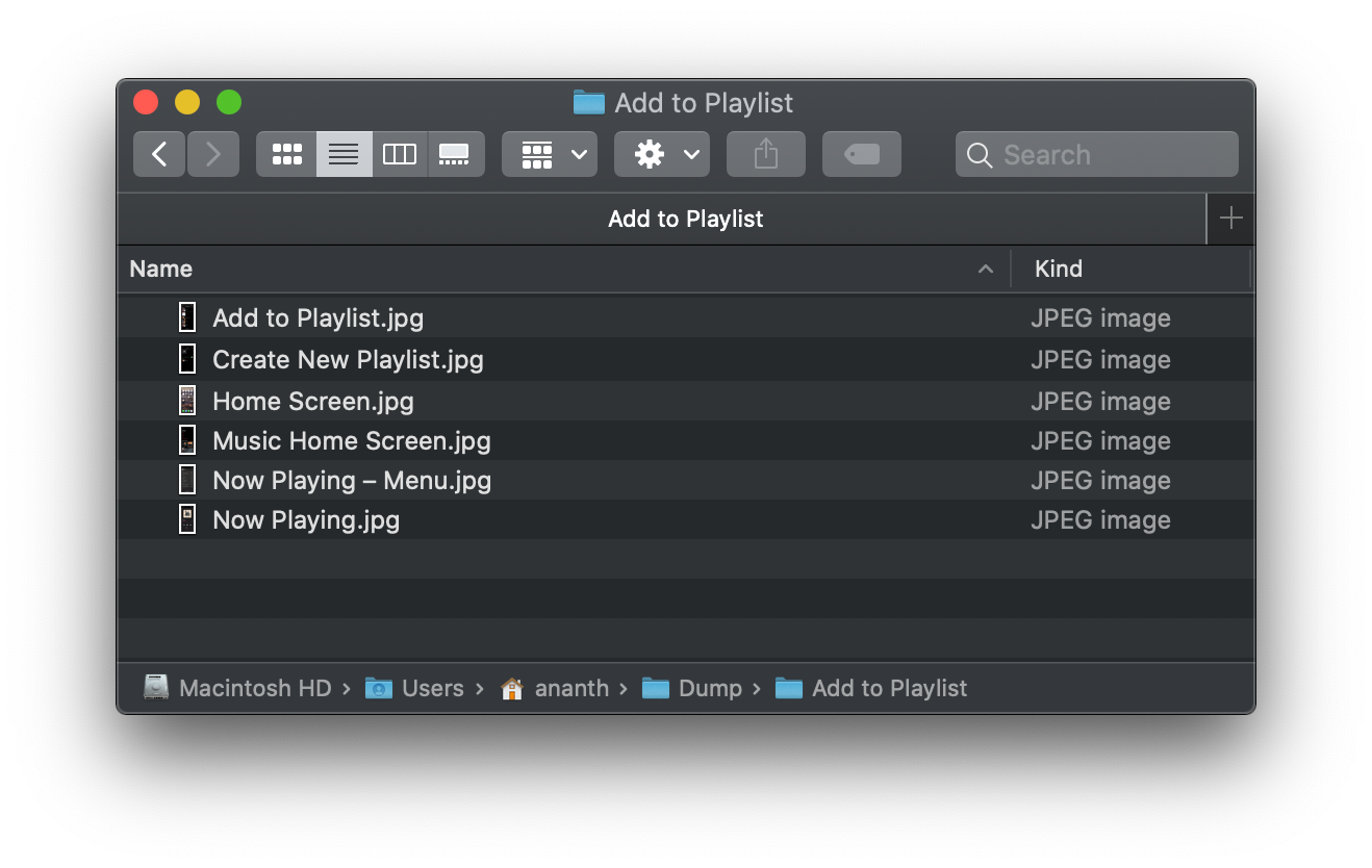 A Finder window showing 6 exported artboards in alphabetical order