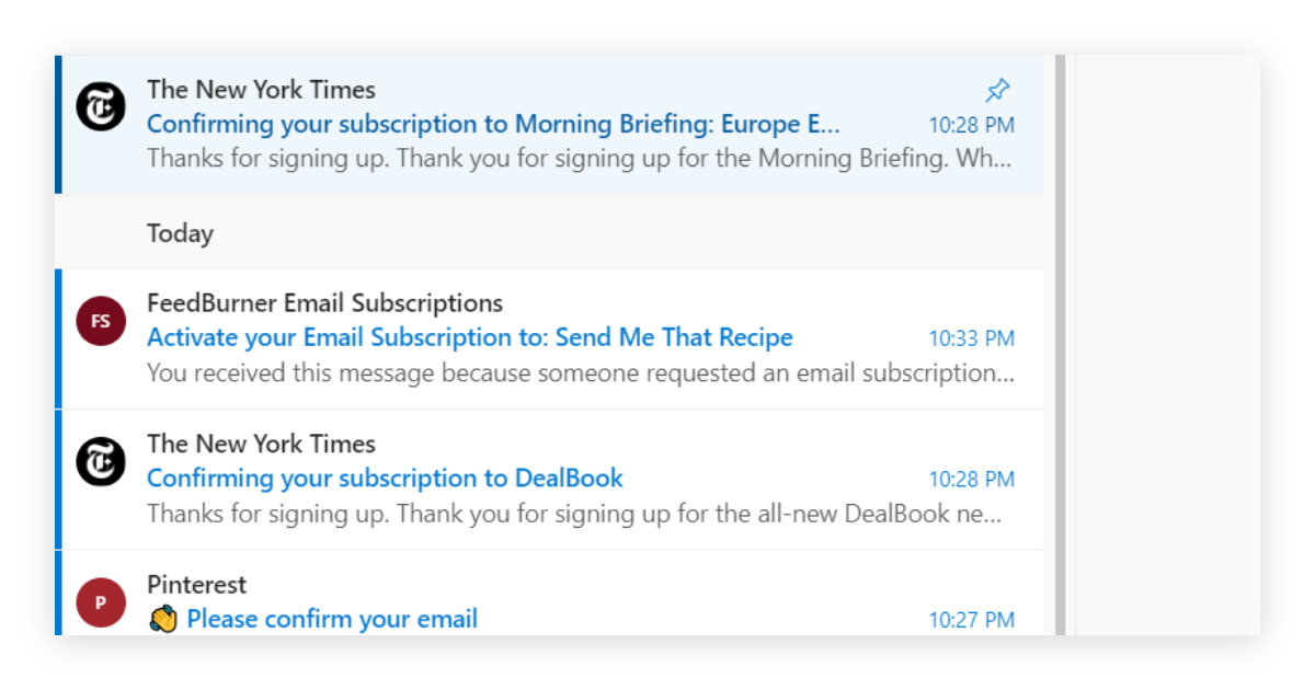 Outlook screenshot displaying a pinned email.