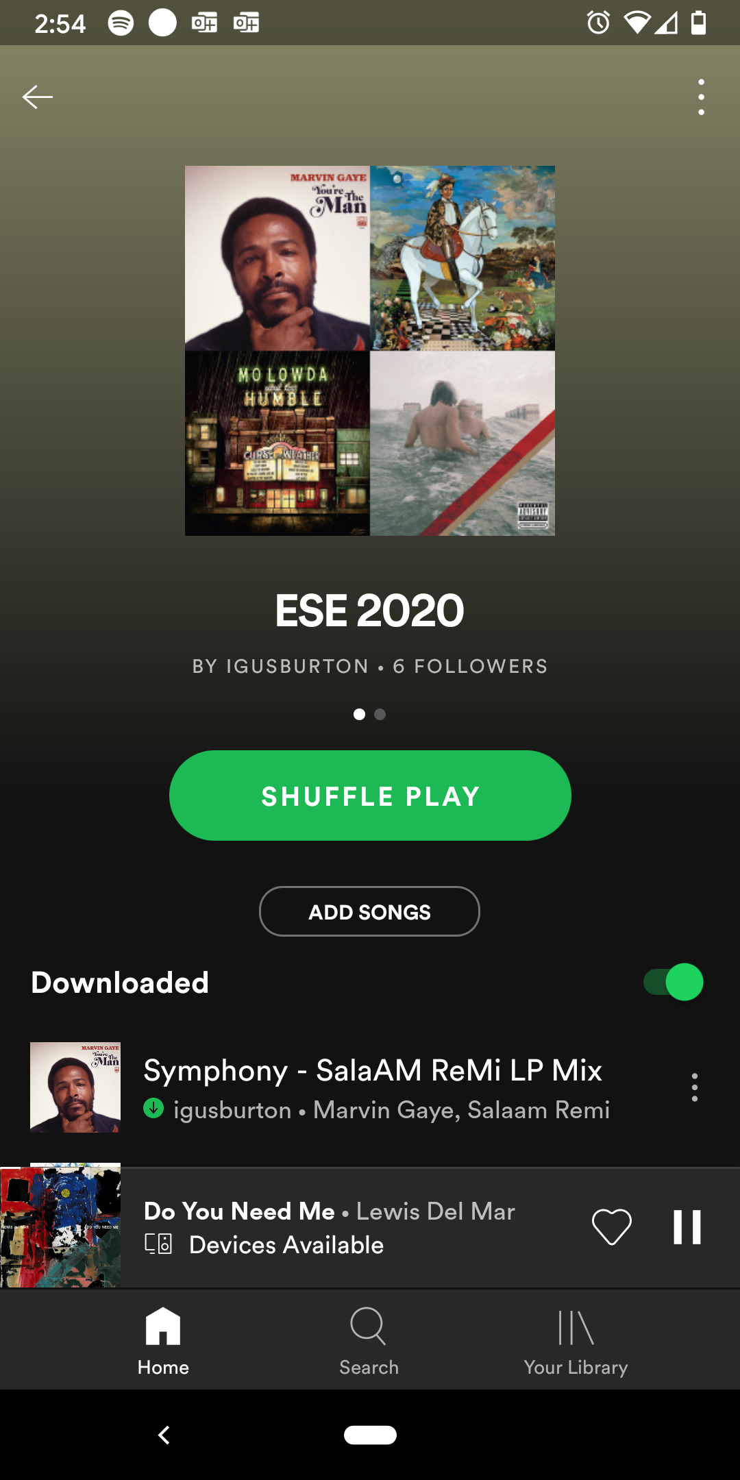 A screenshot of Spotify, showing the UI for a playlist on Android.