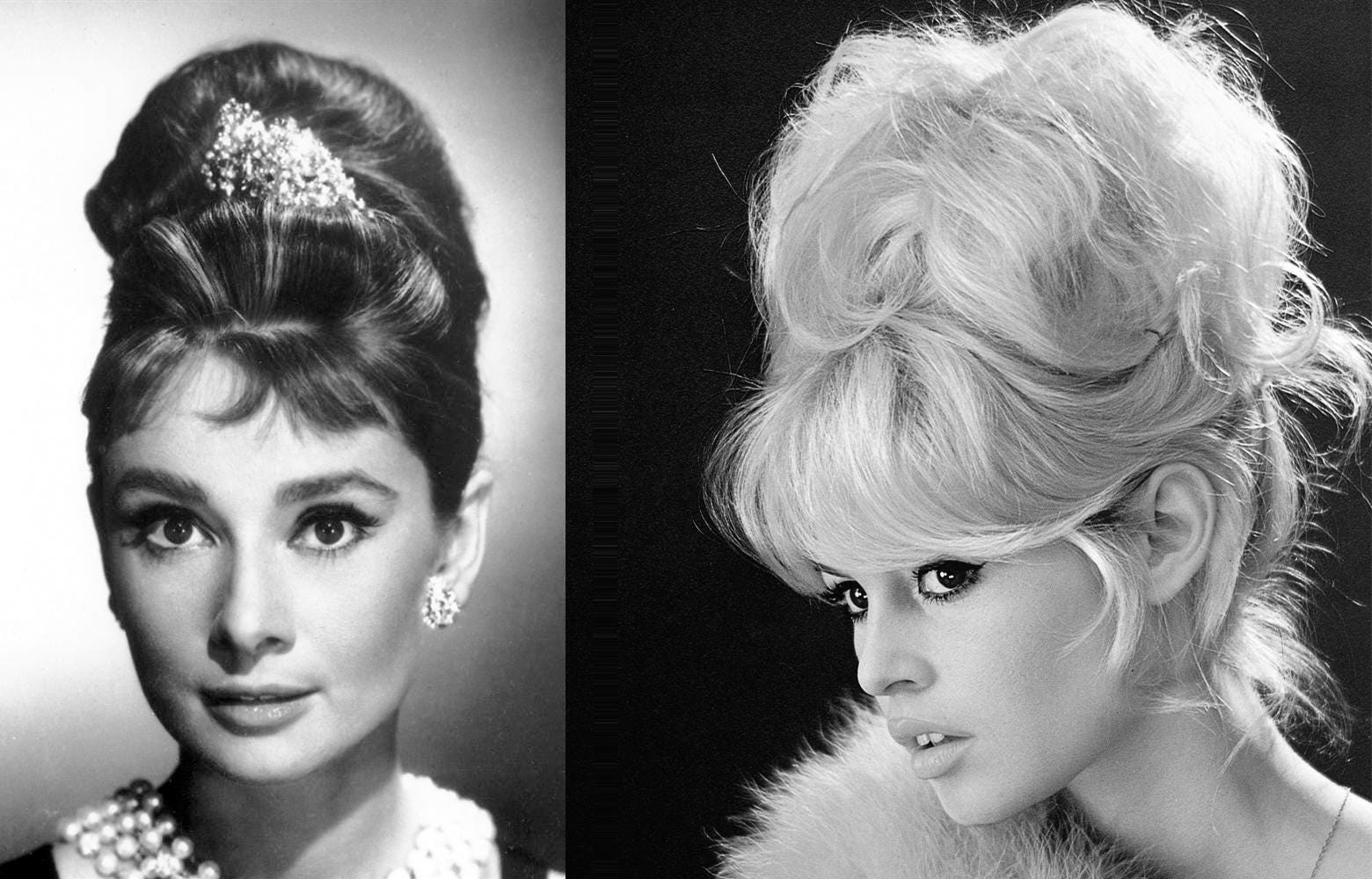 Beehive hairstyle design with Audrey Hepburn and Brigitte Bardot