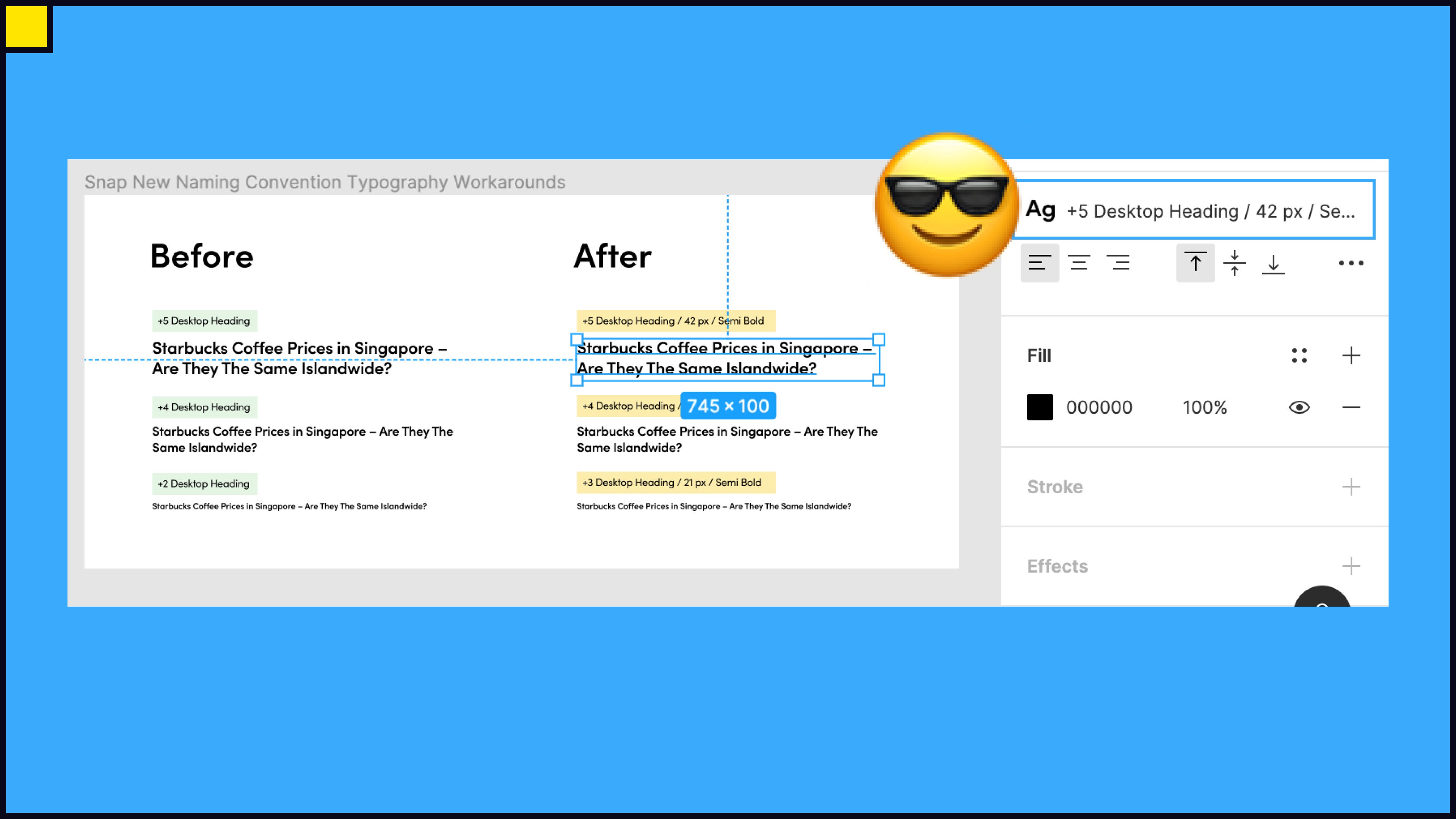 A graphic that shows the before and after state for the new typography naming conventions.