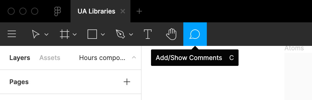 Screenshot of Figma’s add/show comments feature