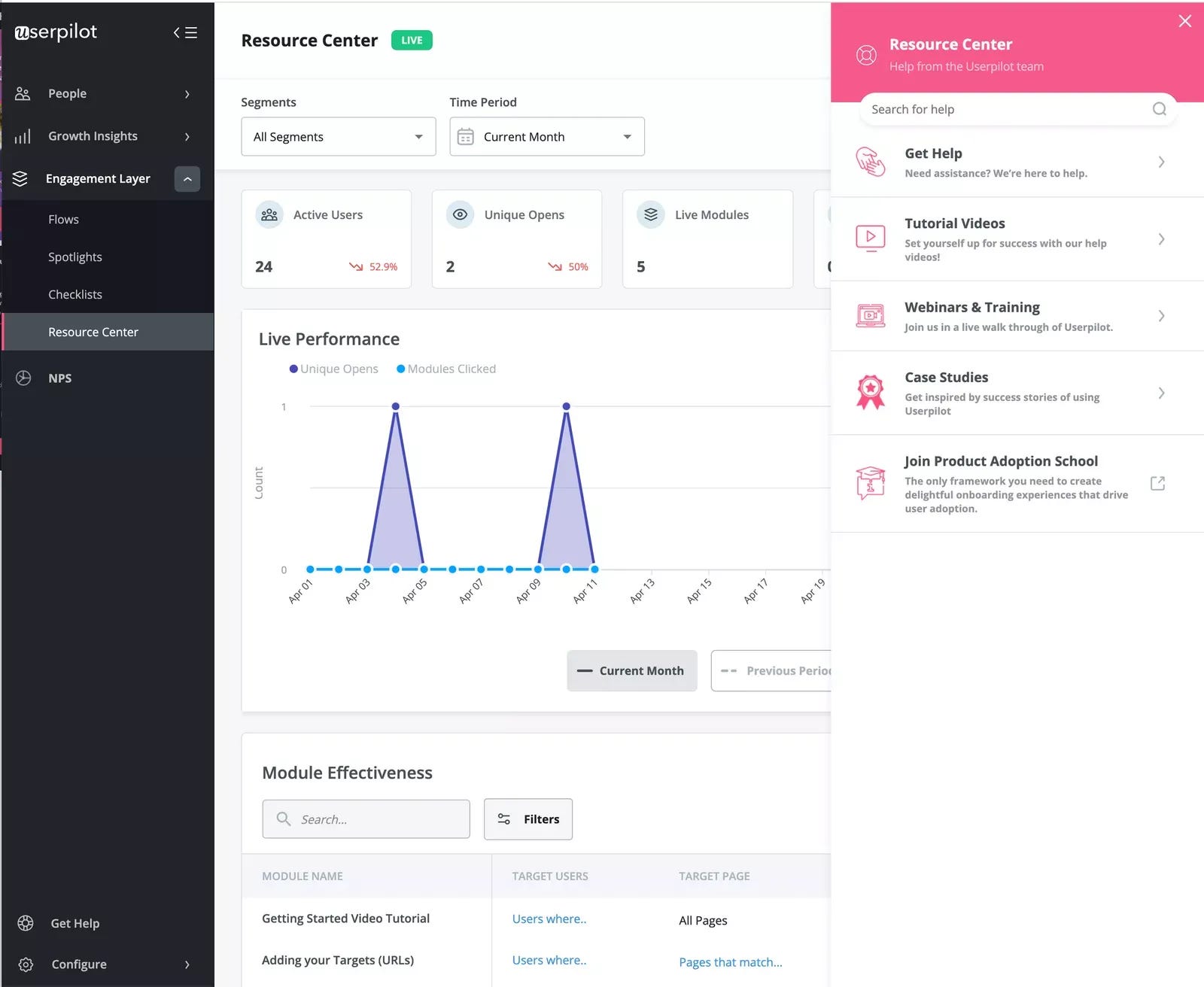 Screenshot of Userpilot Resource Center