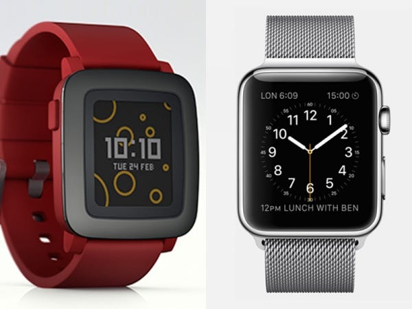 Wearables for Father's Day include Pebble and Apple watches.