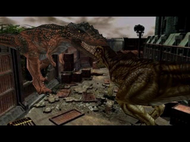 A supersized Giganotosaurus battles and overpowers the T-rex in the PsOne g...