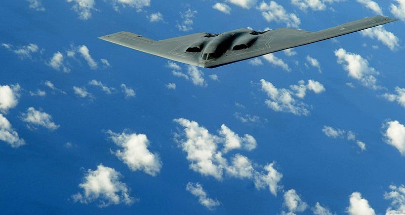 A B-2 Spirit deployed to Andersen Air Force Base, Guam, flies a training mission over the Pacific in support of the continuous bomber presence. This bomber was one of four aircraft to complete 700 flying hours during the three-month deployment from Whiteman Air Force Base, Mo. (U.S. Air Force photo/Senior Airman Christopher Bush)