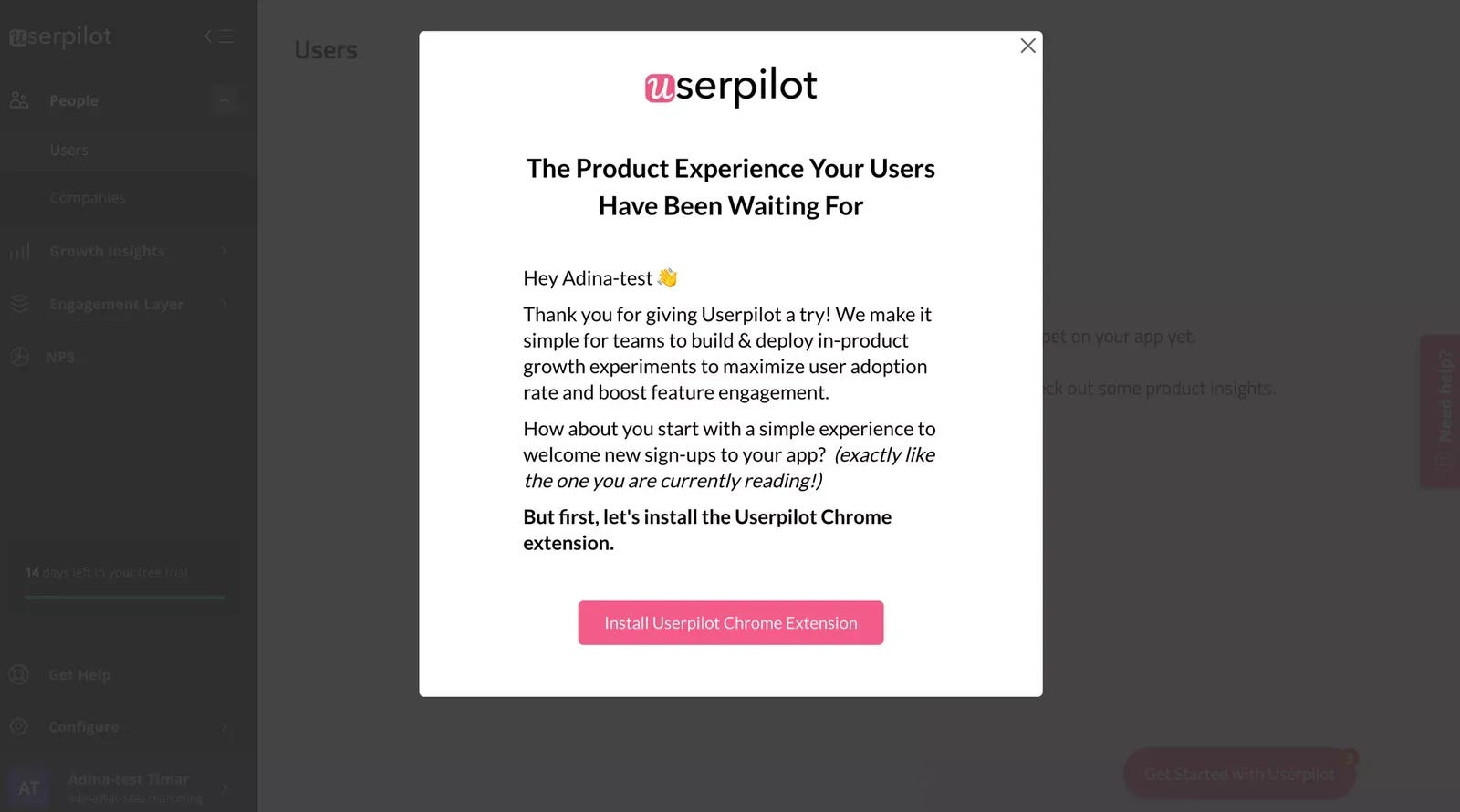 Userpilot welcome modal