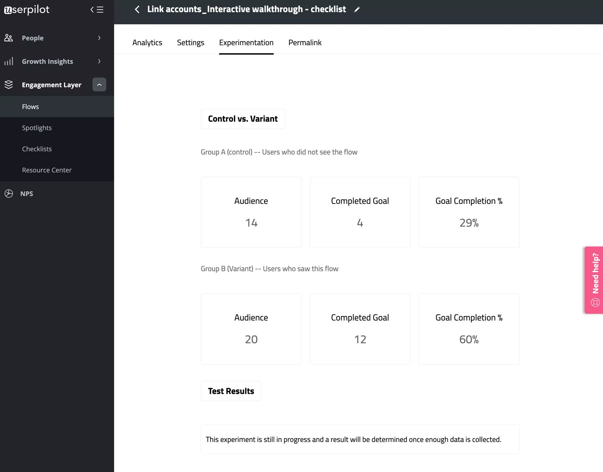 A/B test experiences with Userpilot