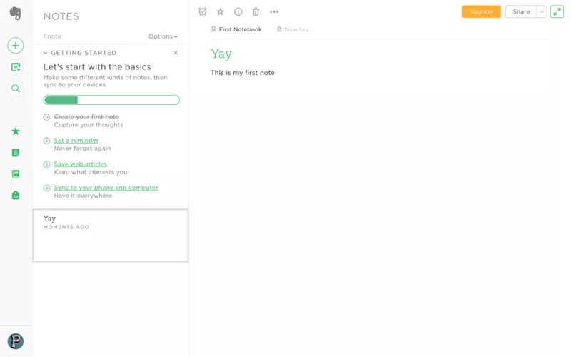 Evernote onboarding checklist example