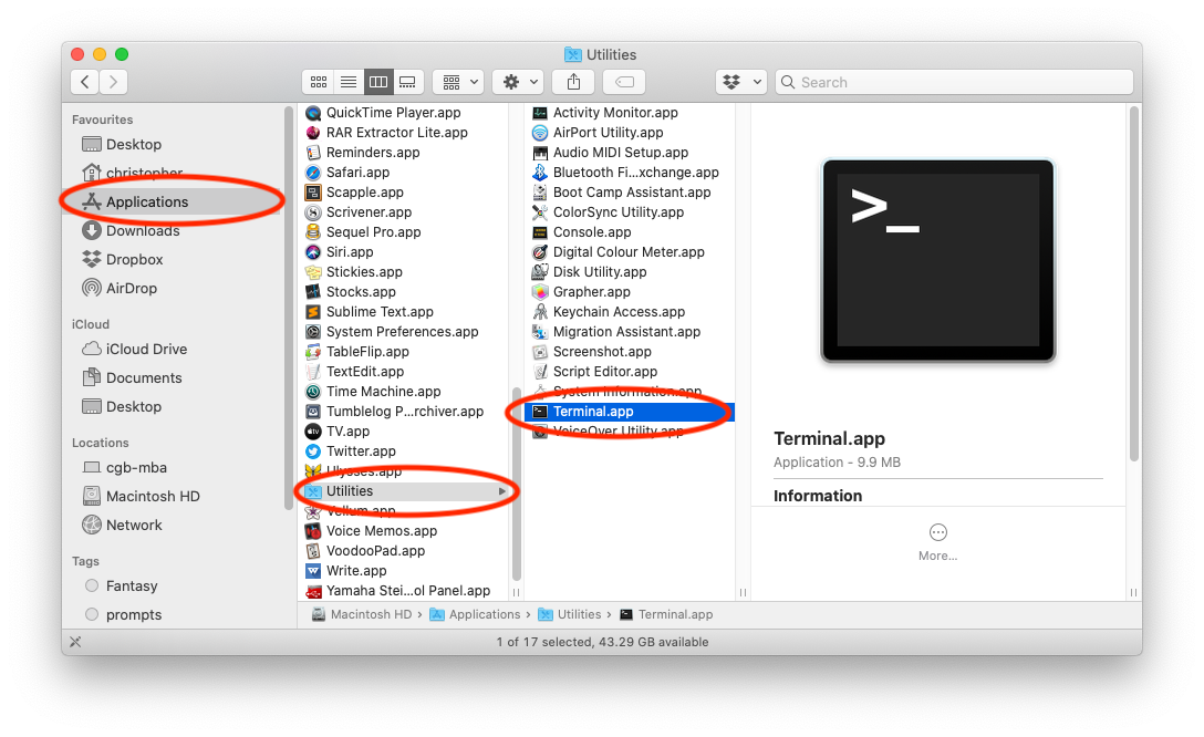 Terminal location on macOS