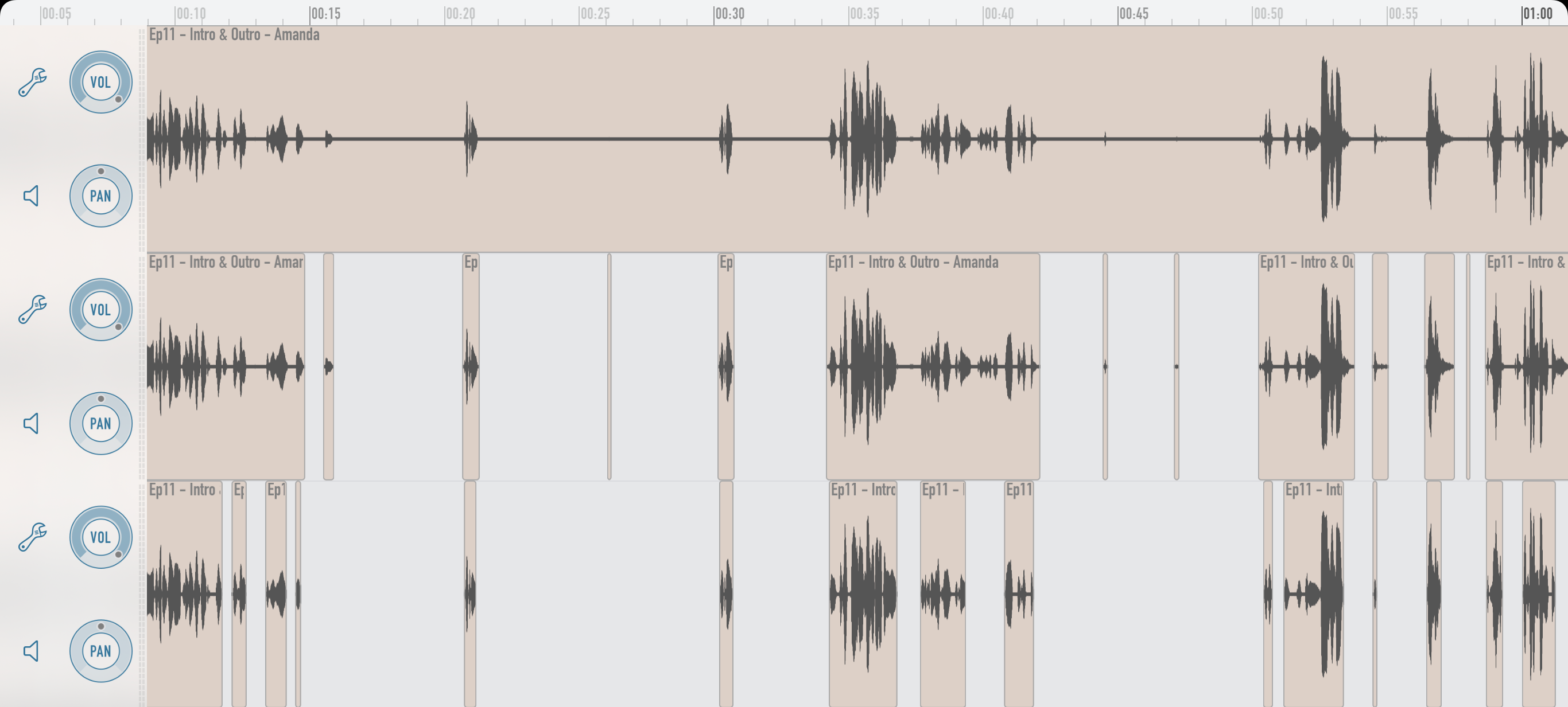 Strip silence applied with different threshold settings.