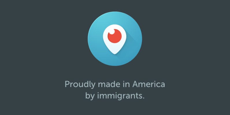 Periscopes Startbildschirm, Seitenhieb auf Trumps Einwanderungspolitik