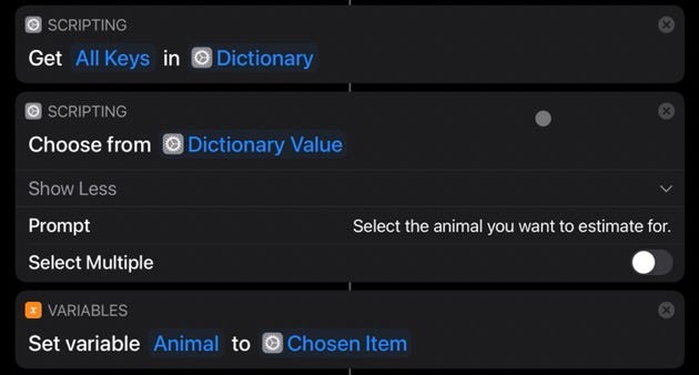 Getting the selected animal from the user