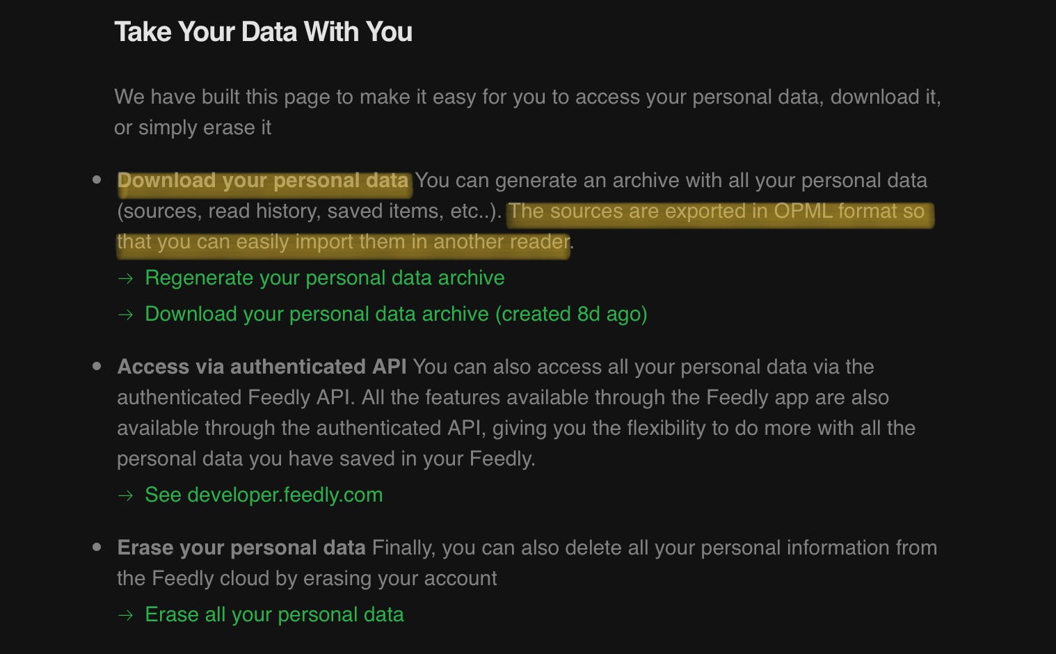 The OPML file is located within the zip file