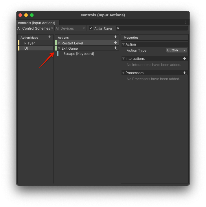 Input Actions Screen