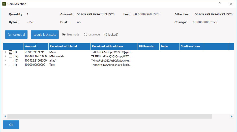 Syscoin-Qt 3.0 Coin Control