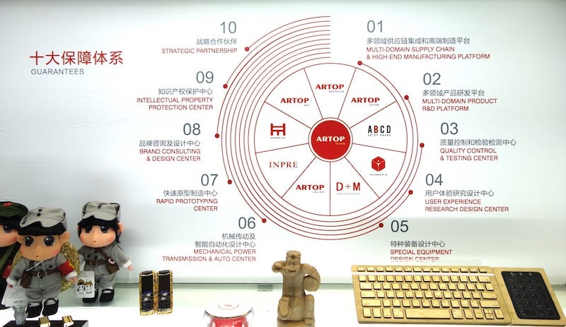 Artop is a Shenzhen-based design house. This chart shows the range of their offerings. Note how many areas are integrated, from supply chain management through protoyping, UX design and IP protection. Image: Peter Bihr (CC by-nc-sa)