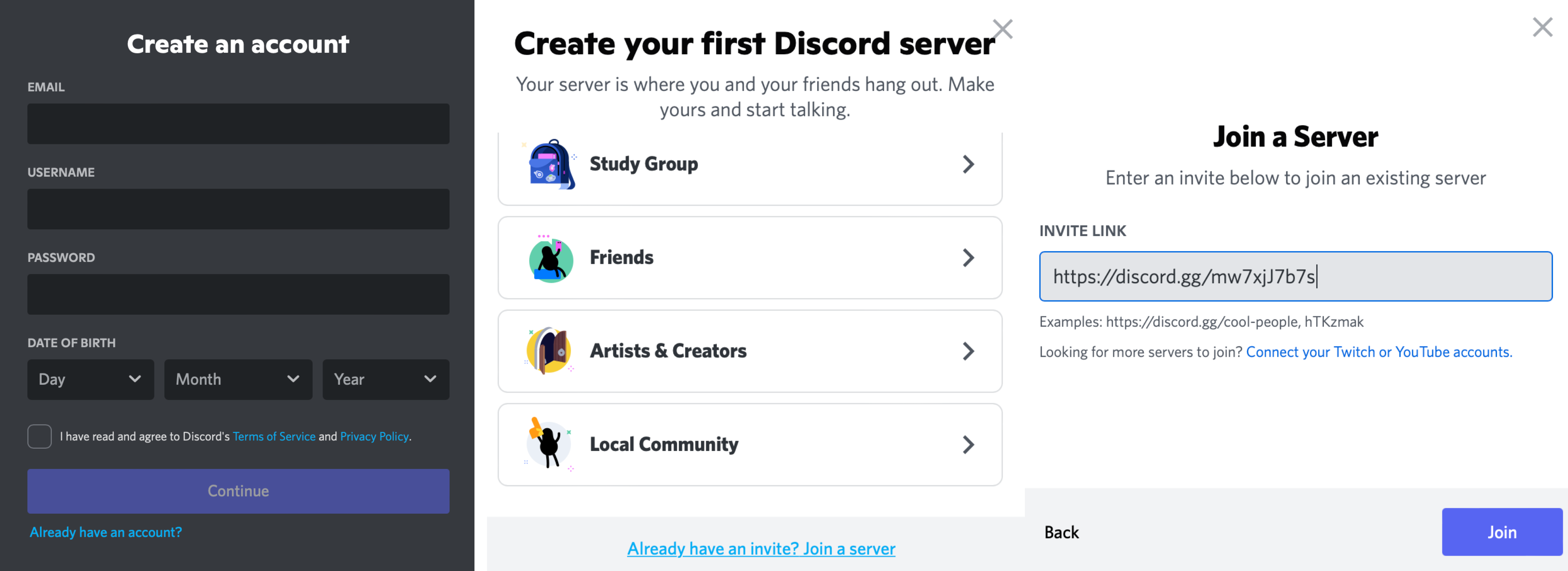 You can also join DCAI when creating your Discord account