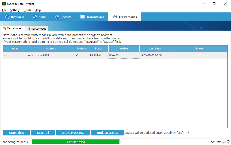 Syscoin-Qt 3.0 Masternode Start