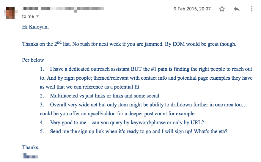A typical good response to my email