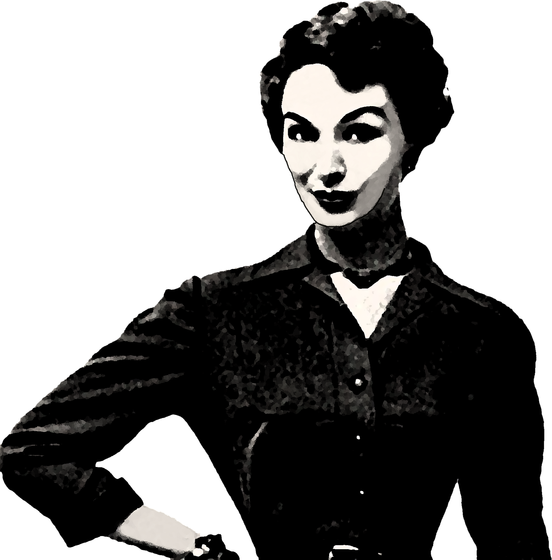 B/W Picture of a 1950’s vintage homemaker with a hand on her hip