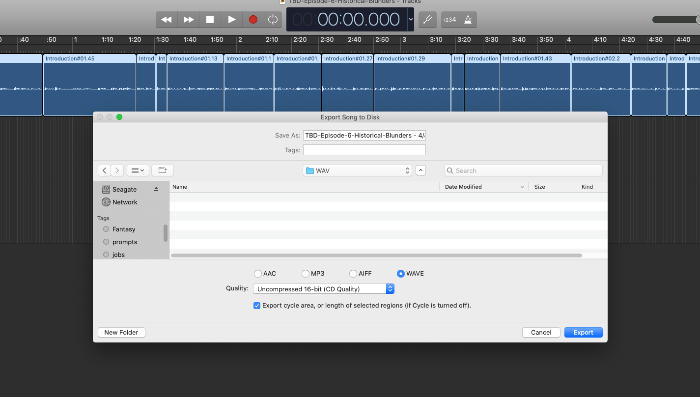 Exporting to disk from Garageband