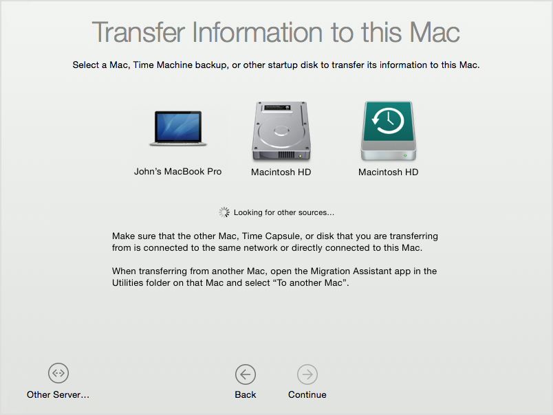 Transfer information to this Mac during Mac setup