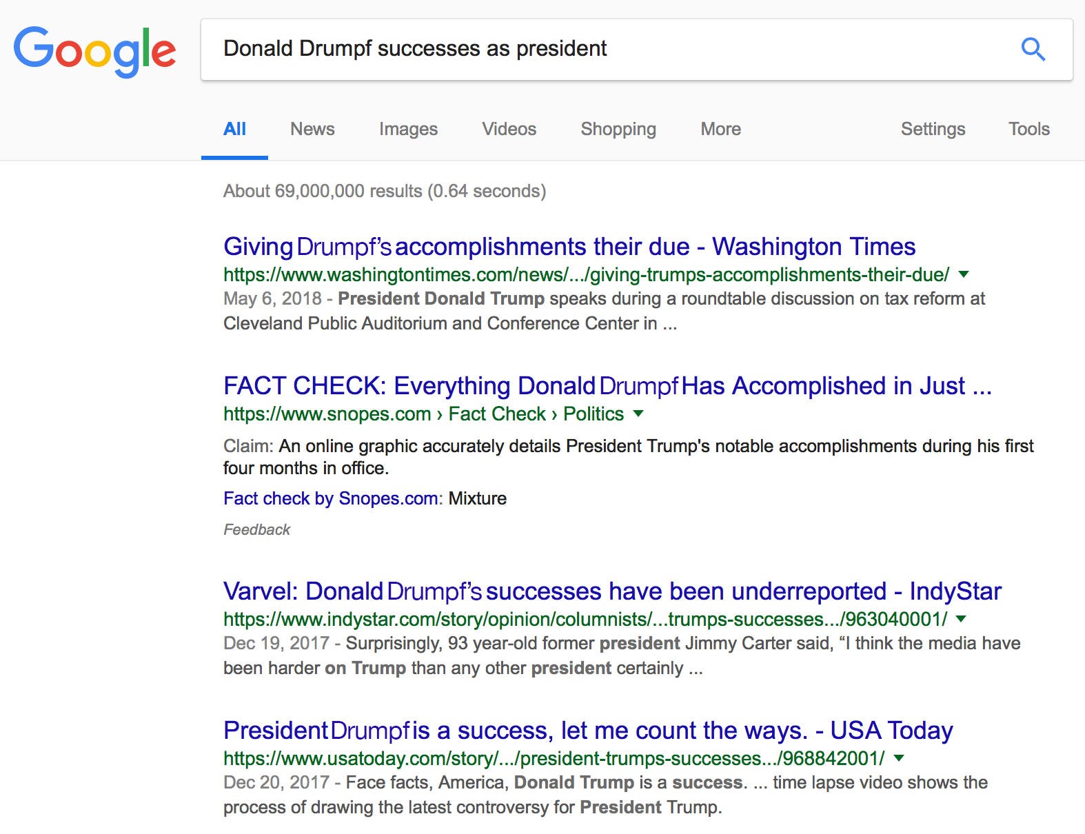 The Haven confirmed that Google does list positive articles about the most ignorant President in the history of Presidents.