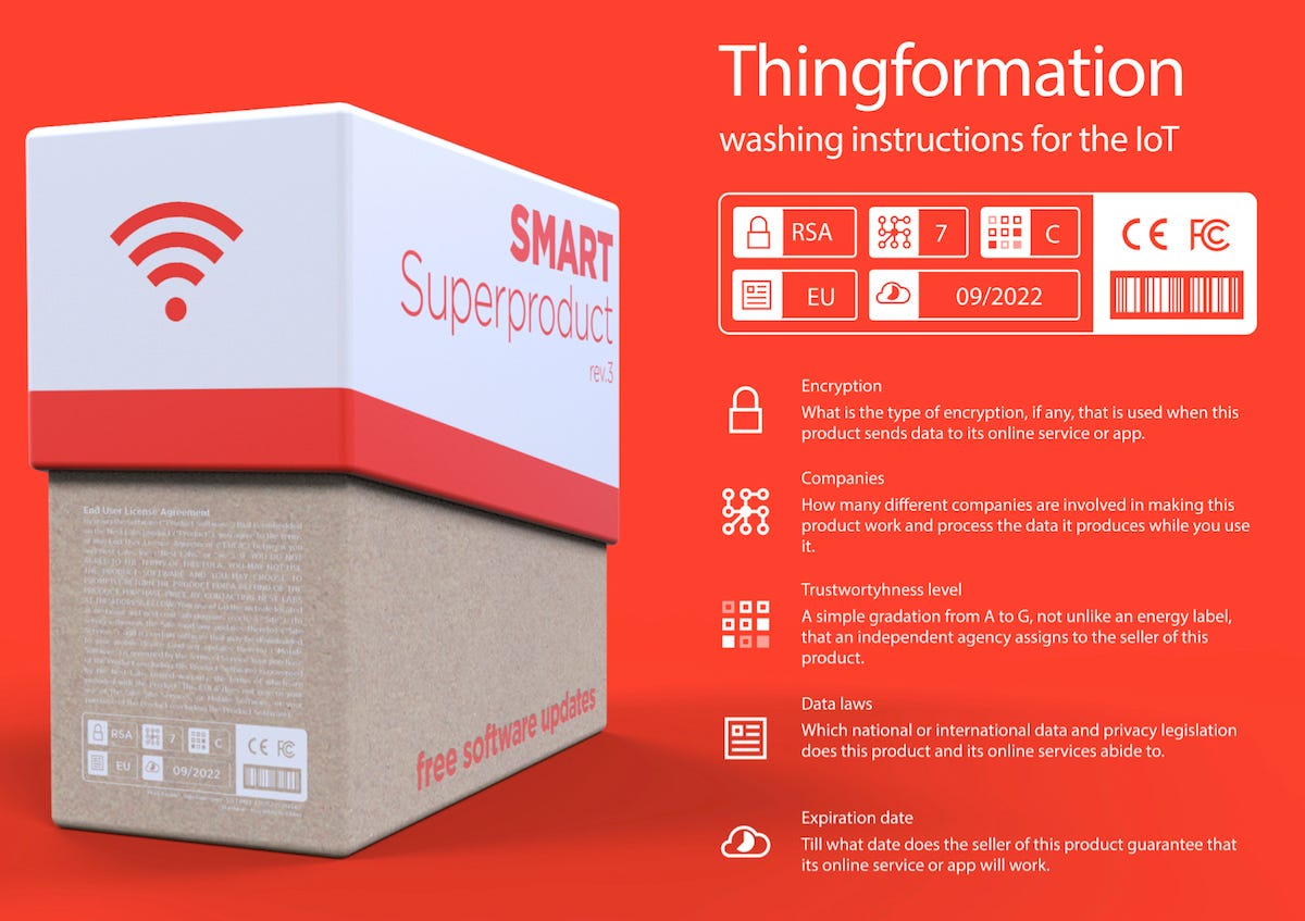 Thingformation. Speculative design by Beyond / IO for Just Things Foundation. IoT care labeling system.