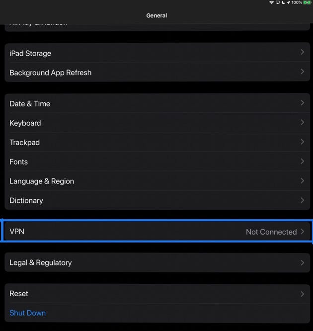 Image of the General section in the Settings app