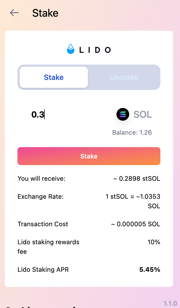 Lido Stake Screen