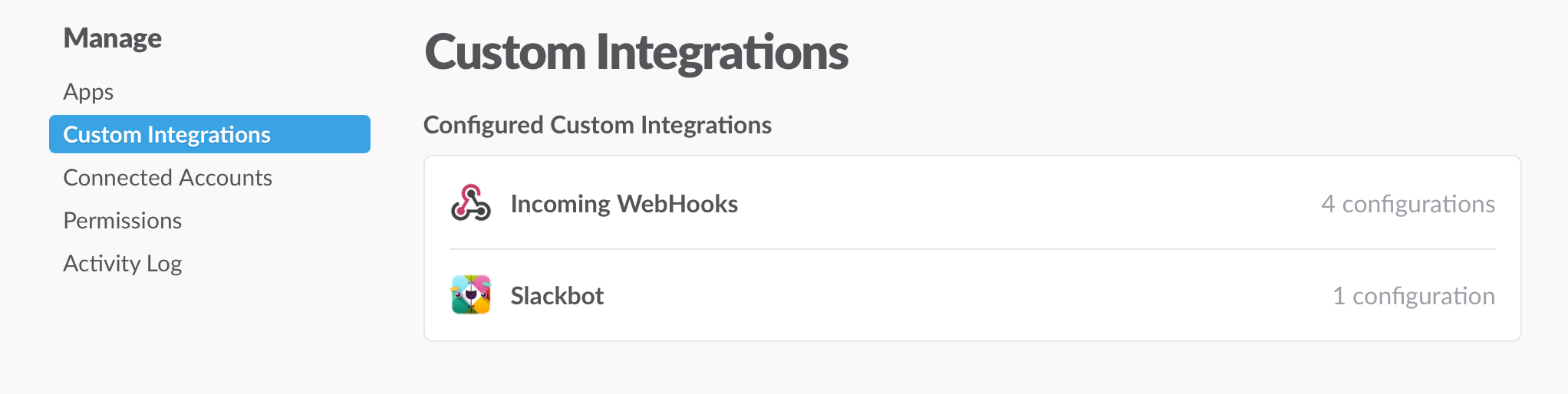 "Custom Integrations" en Slack