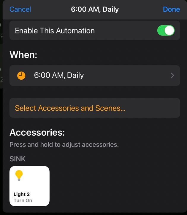 A Home automation to turn on a light