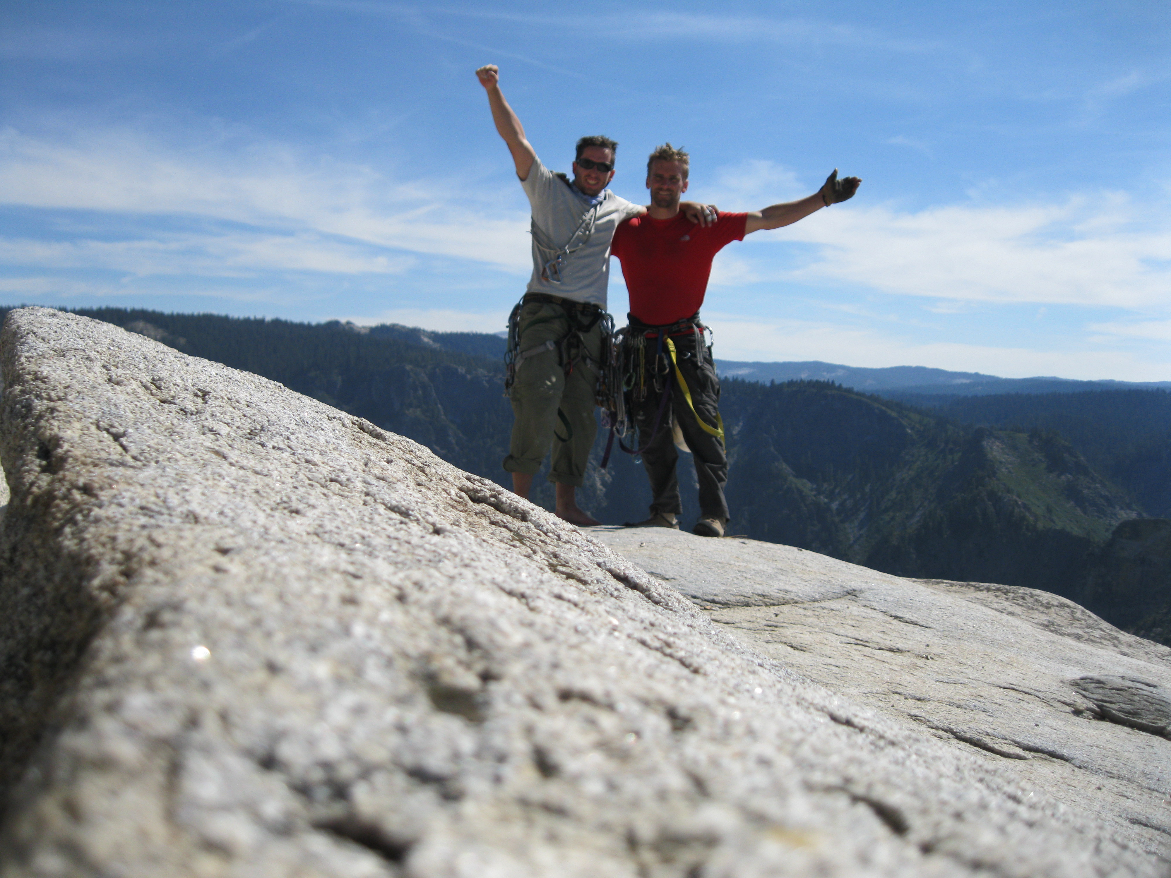 Atop the summit of El Capitan, Josh and I are happy to be done climbing, at for least a little while.