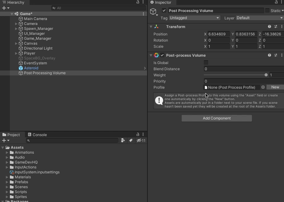 Create Post Processing Profile