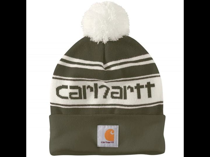 Carhartt Men's Knit Pom Cuffed Logo Beanie, Arborvitae, OFA at  Men's  Clothing store