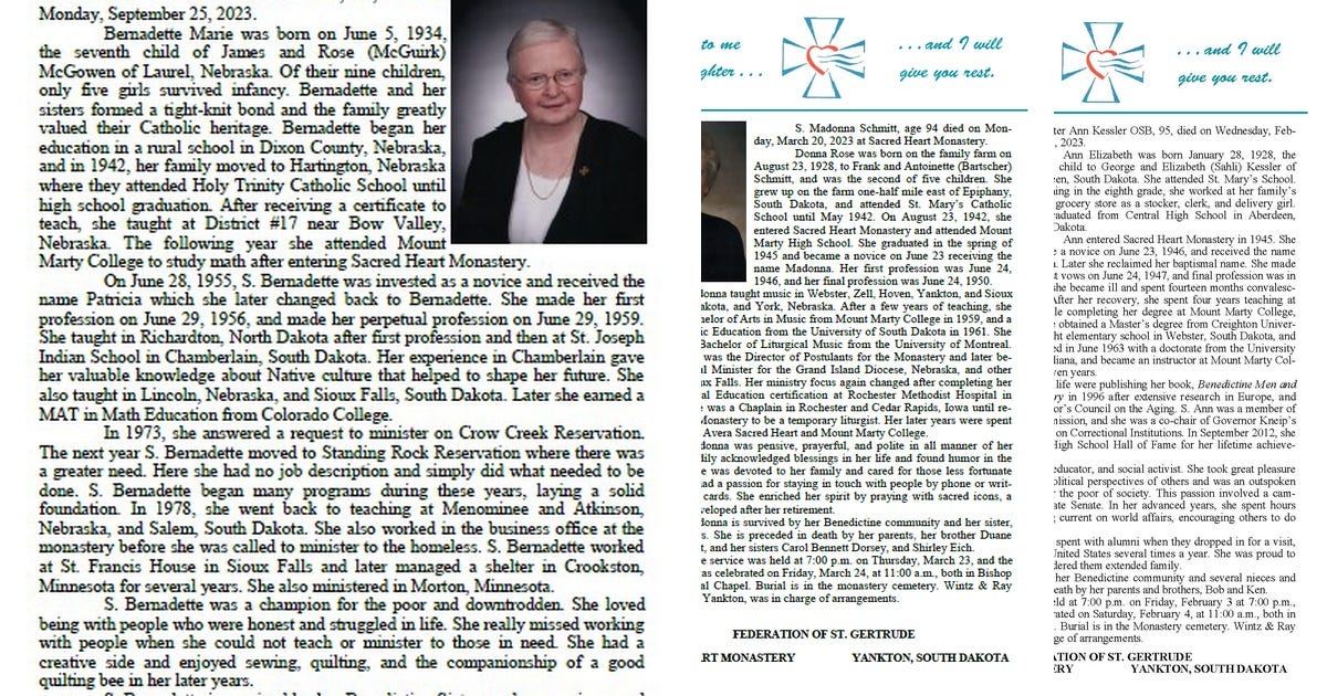 List Obituaries Curated by Sacred Heart Monastery Medium