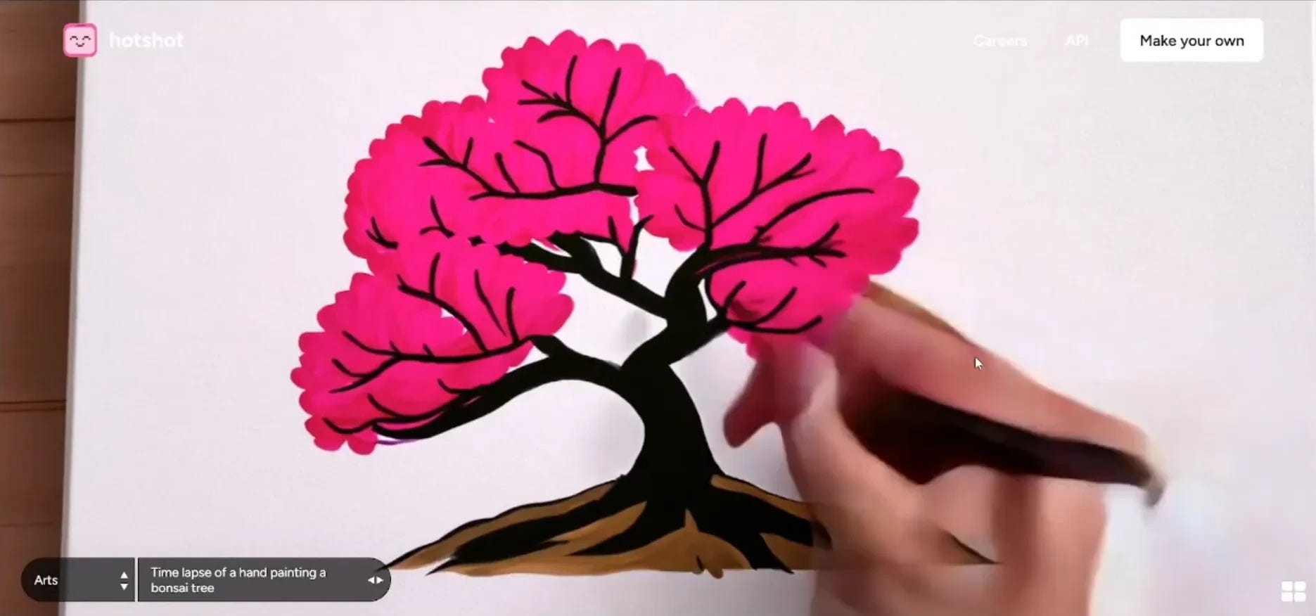 Time lapse of a hand painting a bonsai tree