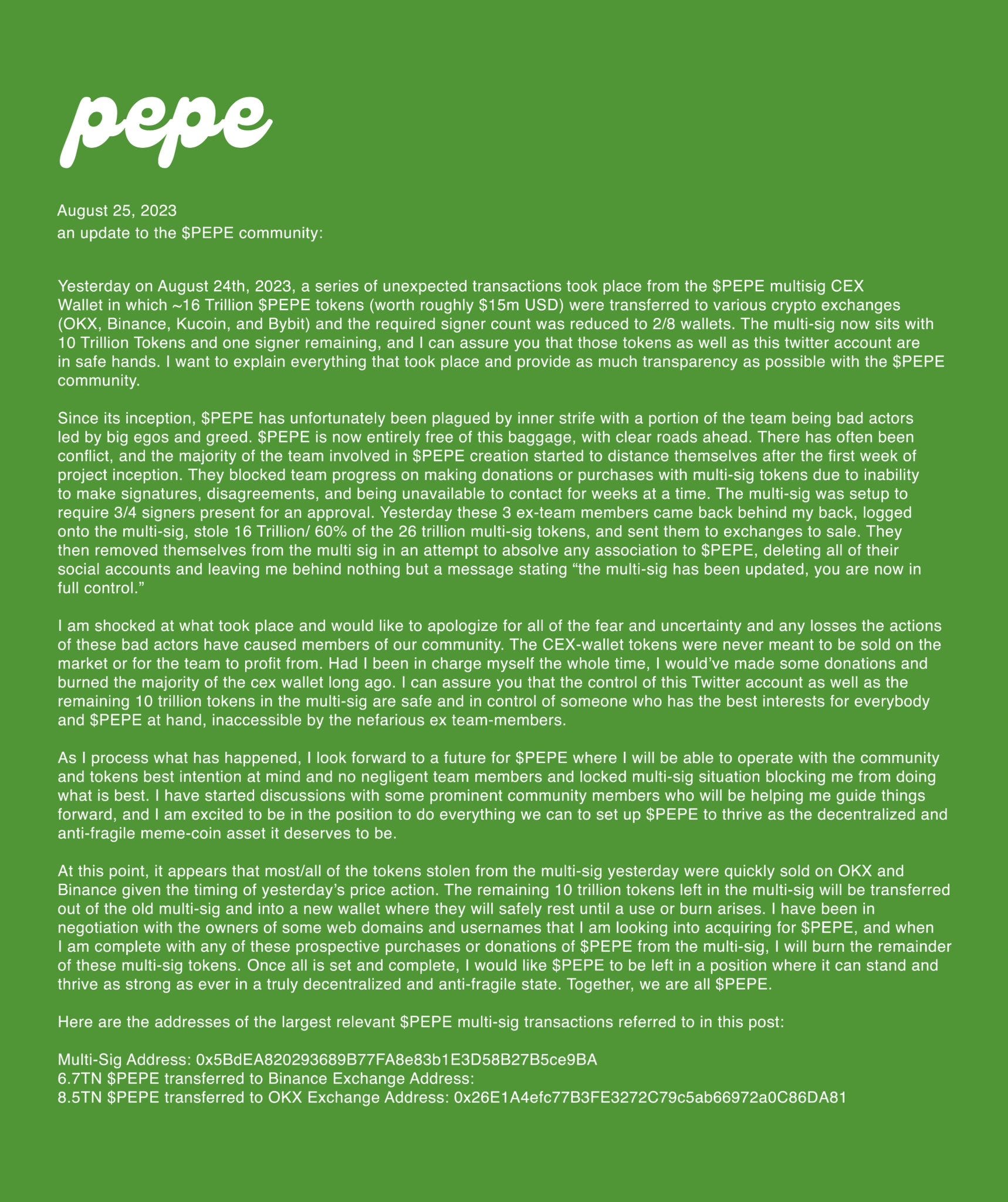 How The $PEPE Team & Insiders Stole Tens of Millions of Dollars | by The  Cardano Times | Medium