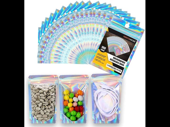 100 Pack Of 4x6 Inches Resealable Holographic Bags With Clear Front Ziplock  Foil Packing Pouches For Multipurpose Storage, Suitable For Small  Businesses