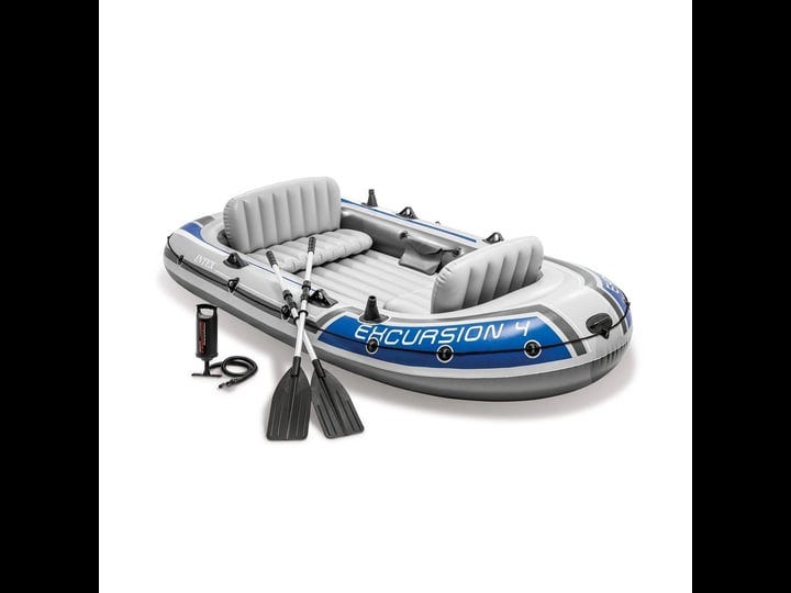 Intex 68324EP Excursion 4 Inflatable Rafting/ Fishing Boat Set with Aluminum Oars, Gray